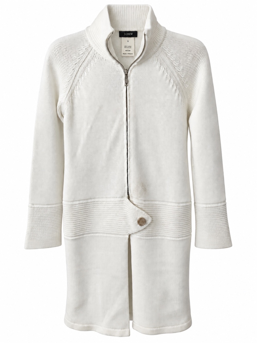 Vintage J.Crew White Cream Shaker Knit Zip Asymmetric Duster Cardigan Sweater S